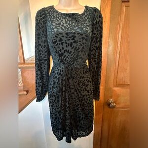 DKNY emerald green leopard print dress. Size 8P.